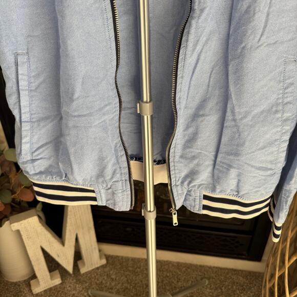 Denim & Flower by Ricky Singh Bomber Jacket Men's Medium Blue Oxford Zip Up - Picture 6 of 10